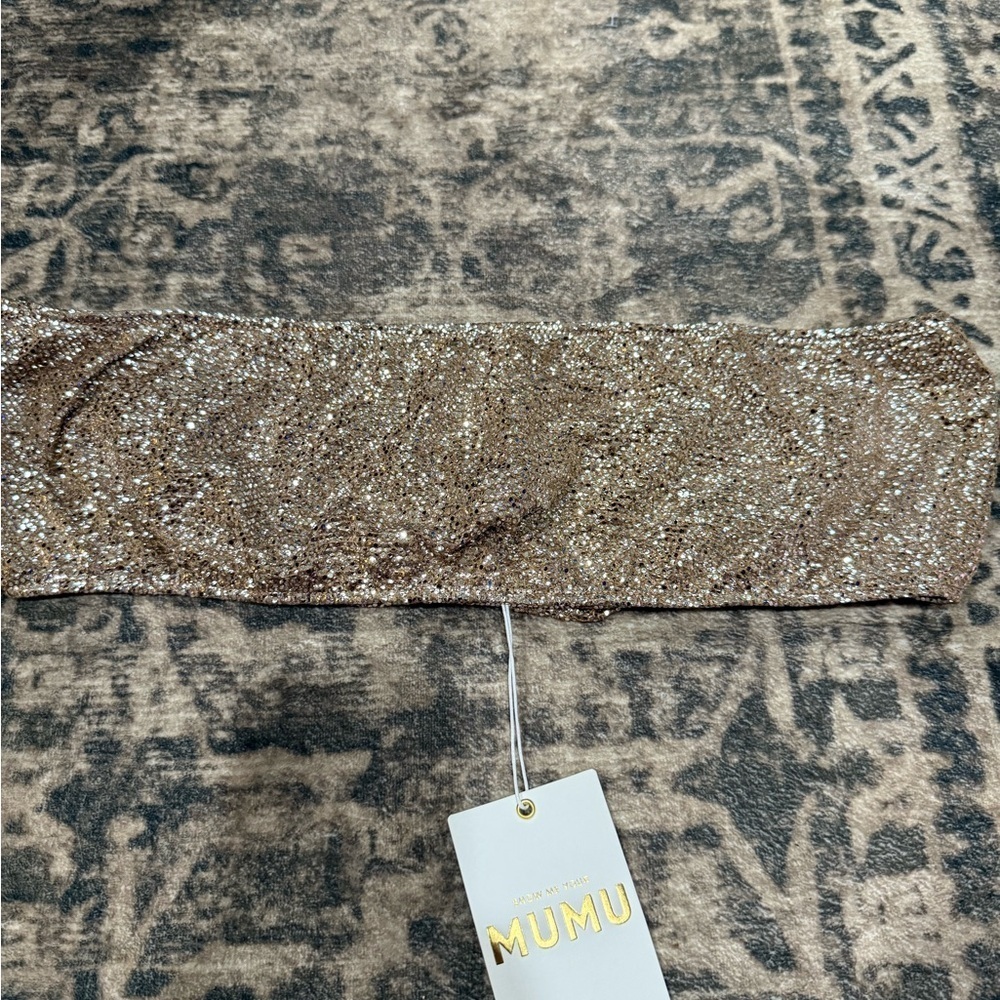Show Me Your MuMu brown sliver metallic strapless top size xl - Picture 3 of 6